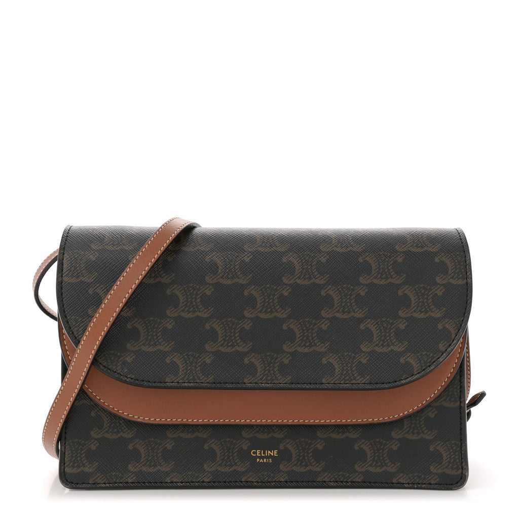 Triomphe Canvas Lambskin Wallet On Strap Tan