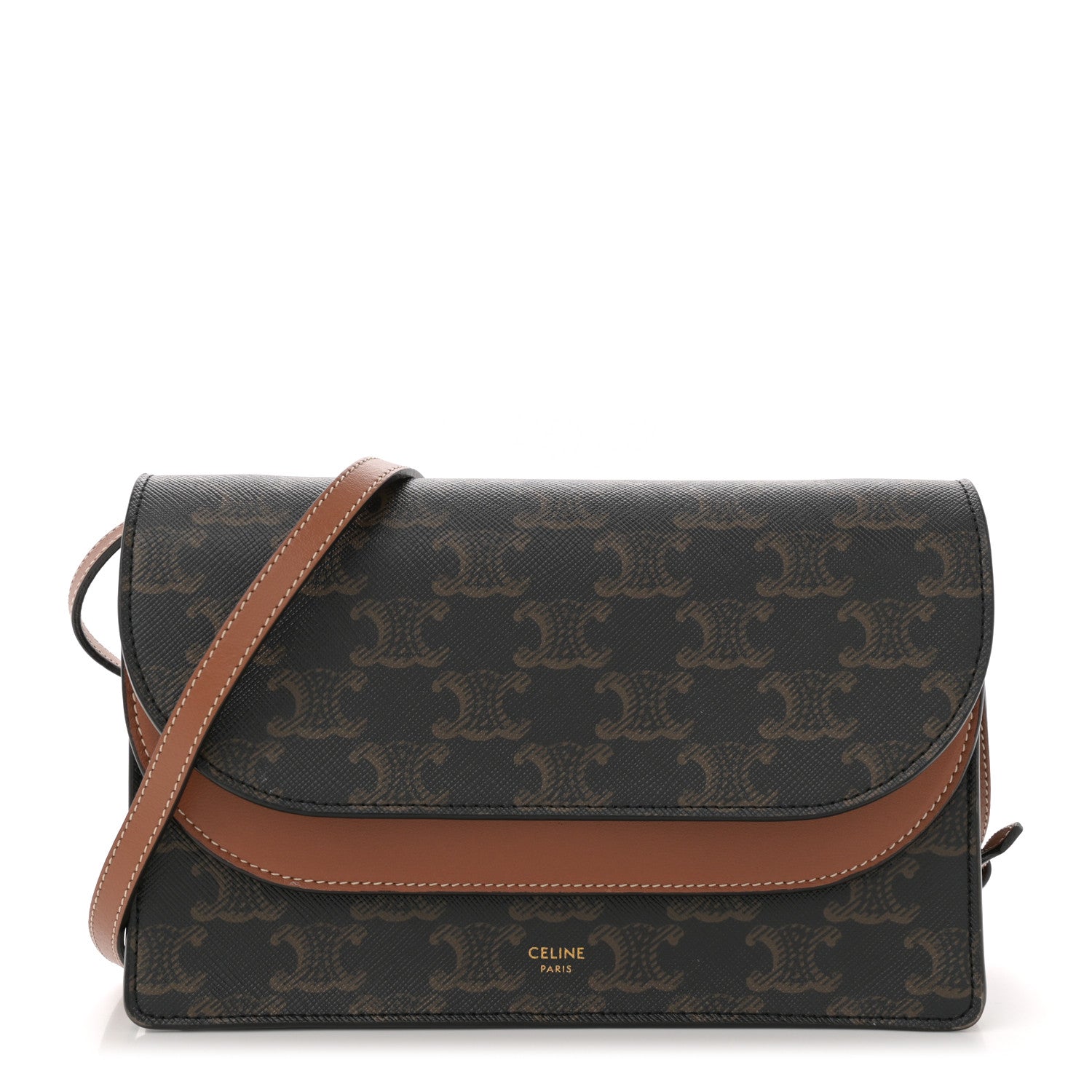 Triomphe Canvas Lambskin Wallet On Strap Tan