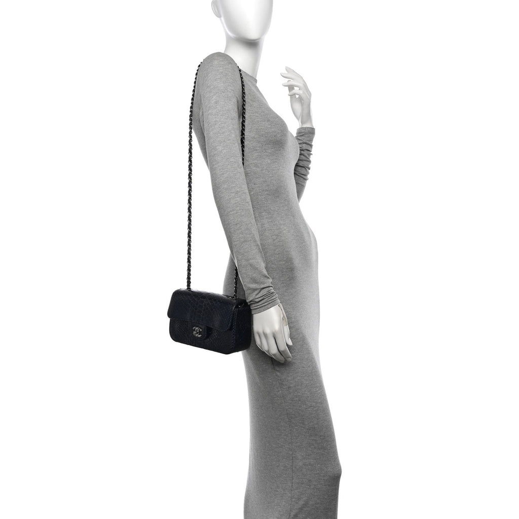 Snakeskin Mini Rectangular Flap Navy Blue