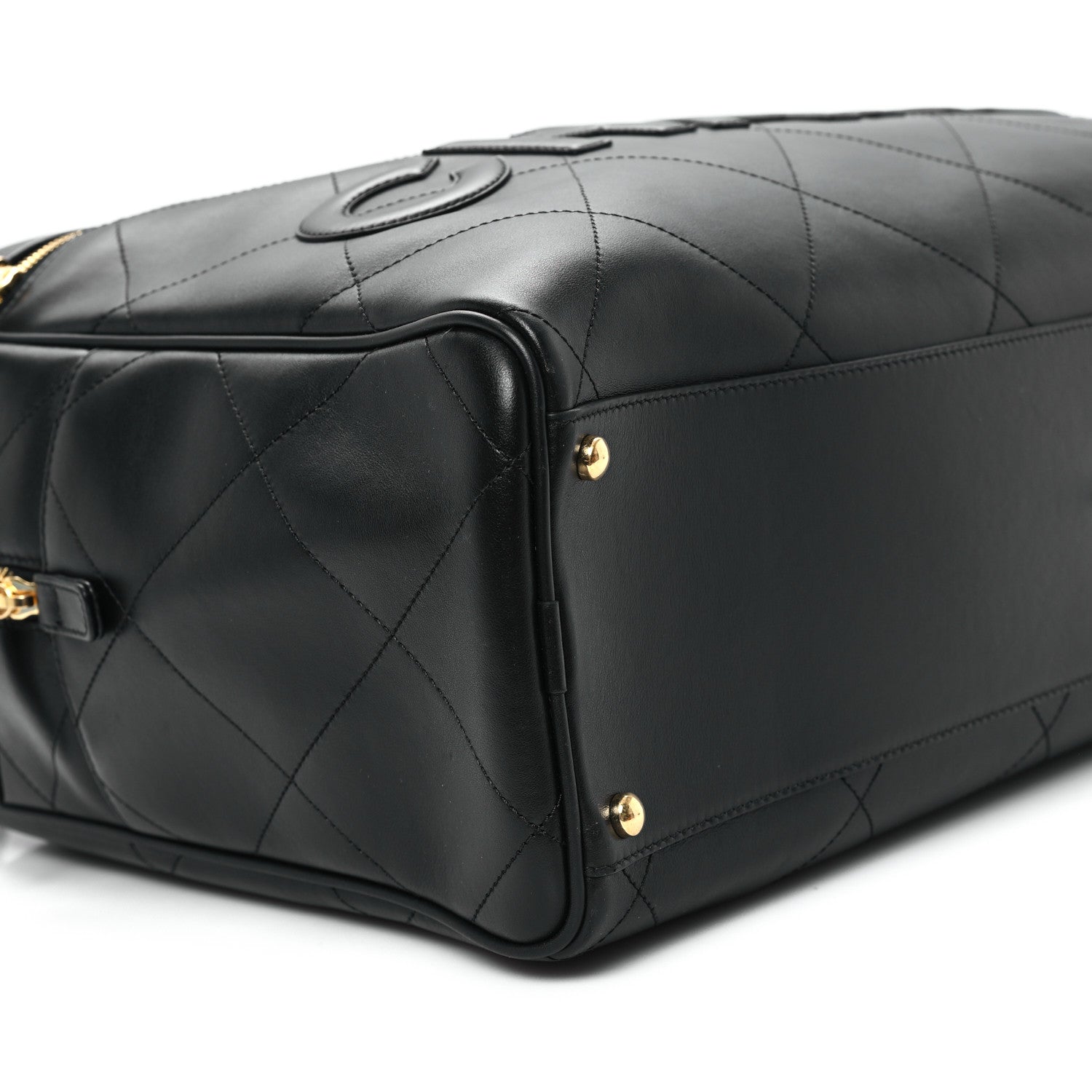 Calfskin Stitched Maxi Logo Bowling Bag Black