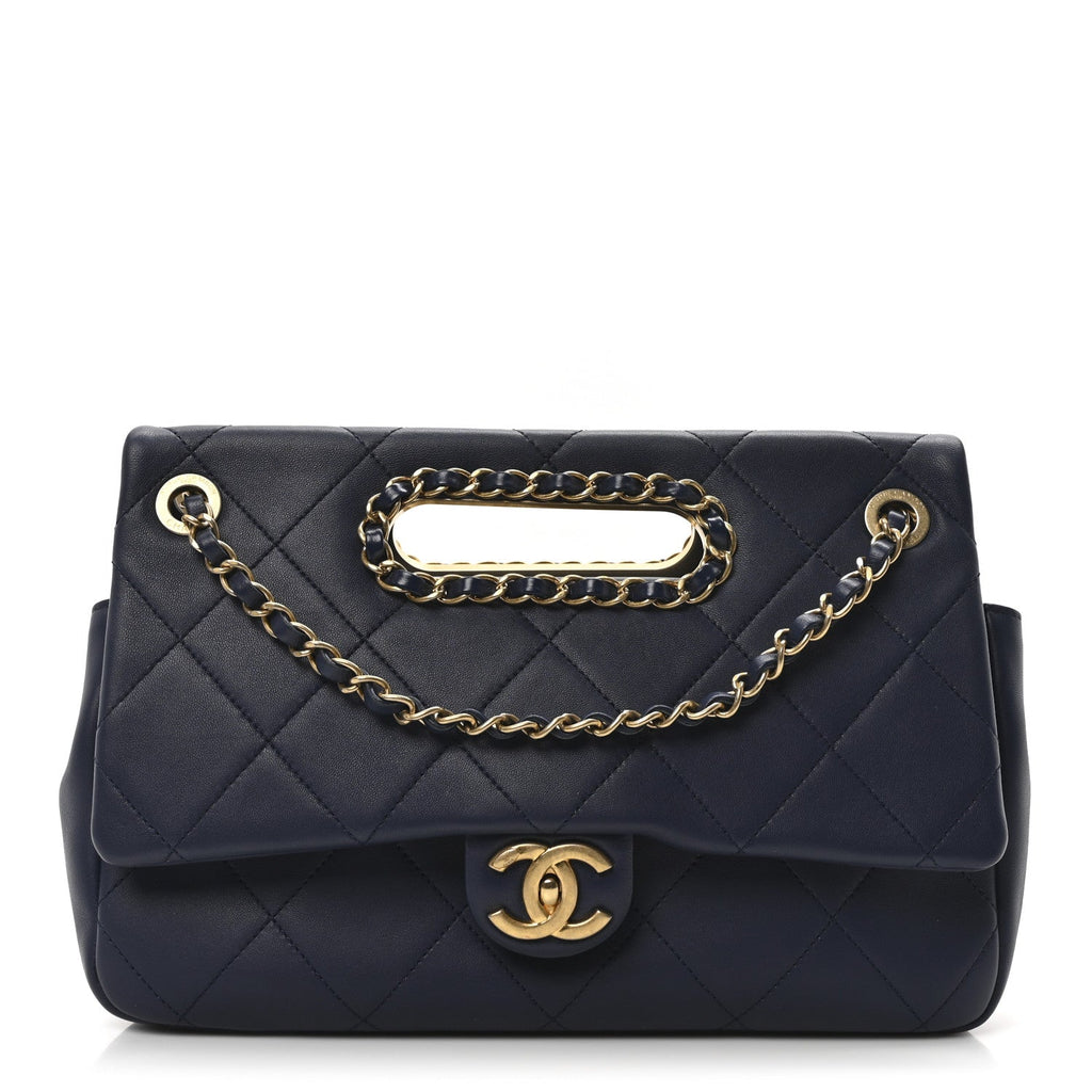 Lambskin A Real Catch Flap Bag Navy Blue