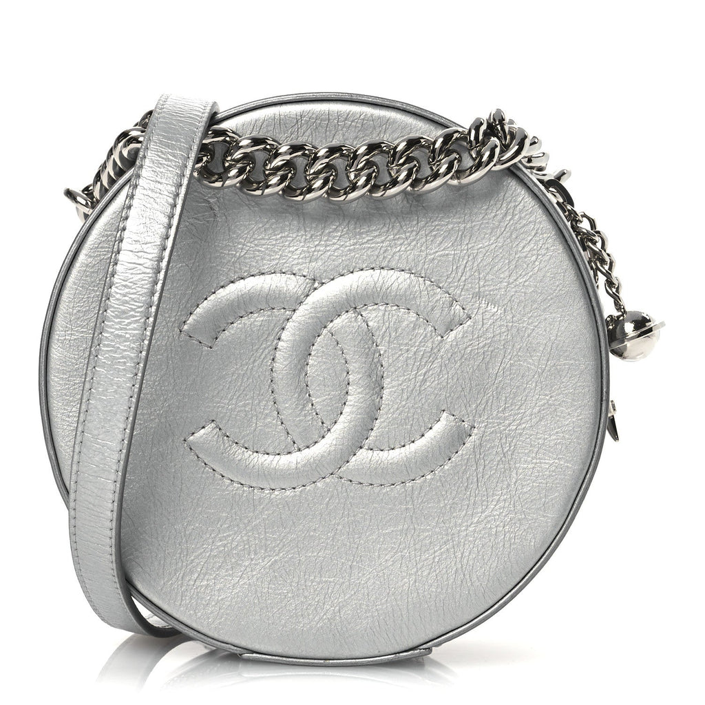 Metallic Glazed Calfskin Round As Earth Evening Bag Silver