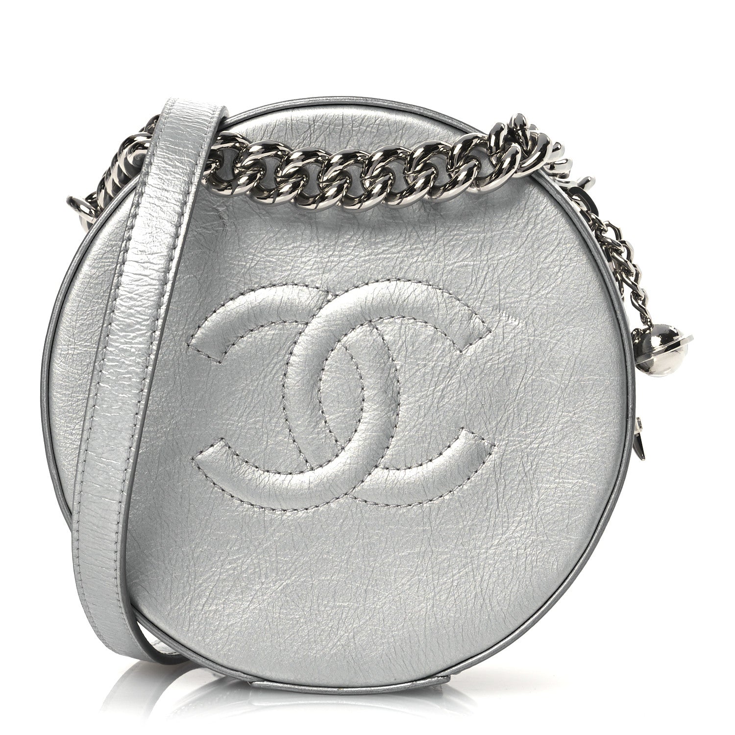 Metallic Glazed Calfskin Round As Earth Evening Bag Silver