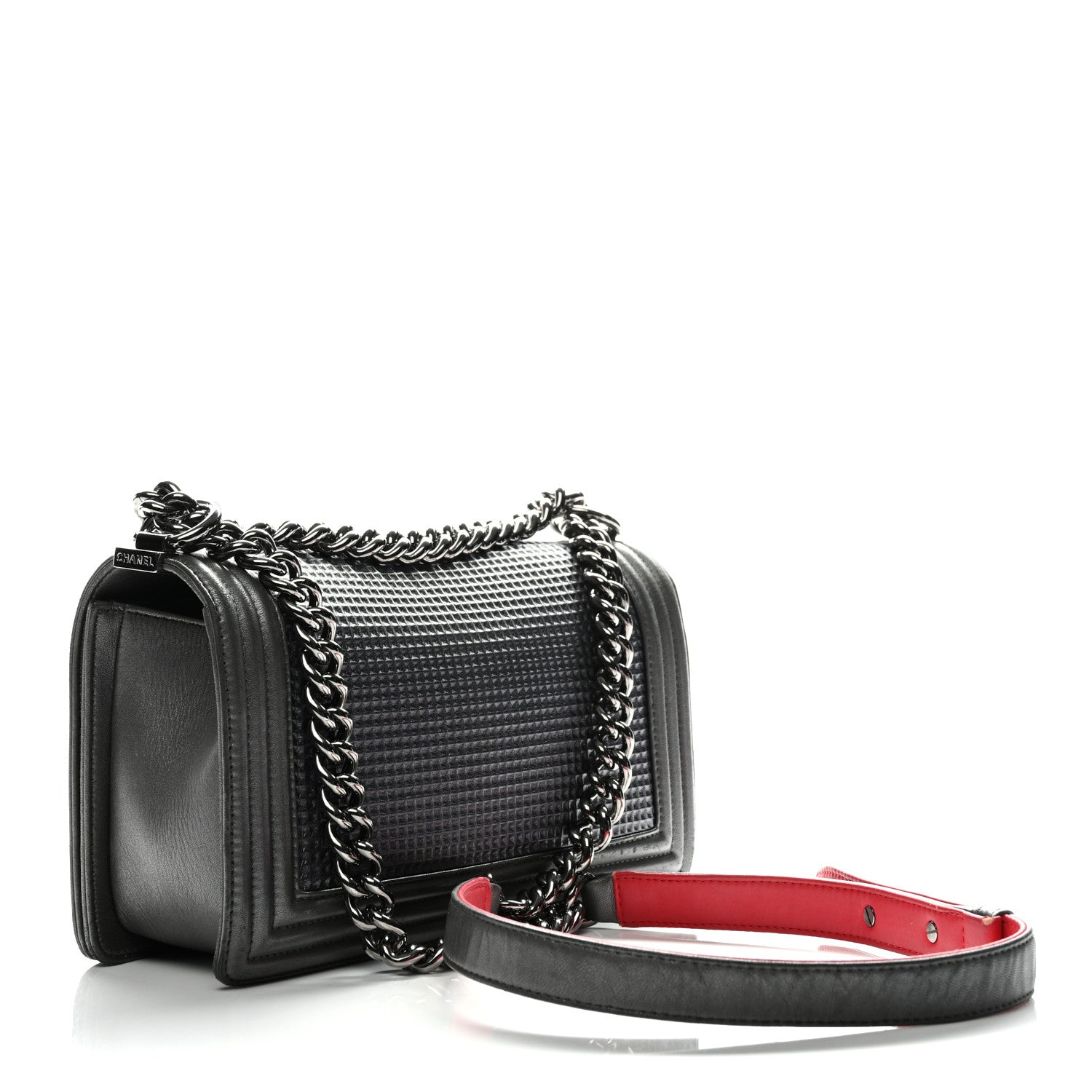 Lambskin Embossed Medium Boy Cube Flap Grey