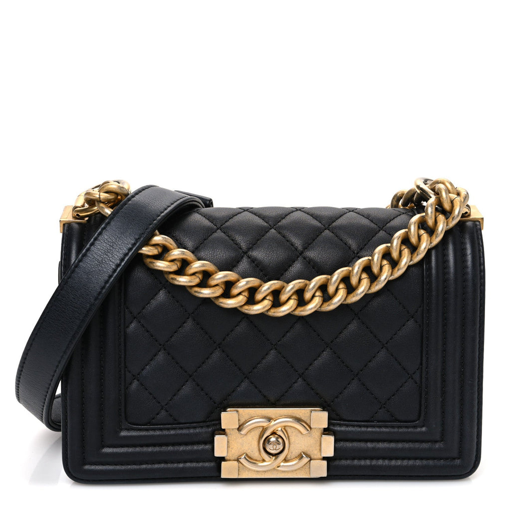 Calfskin Quilted Small Boy Flap Black