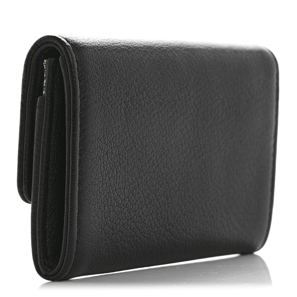 Goatskin Camellia CC Flap  Holder Black