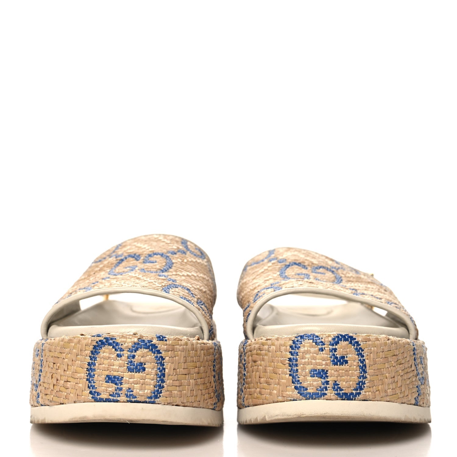 Raffia GG Monogram Granada Kid Angelina Platform 35mm Slingback Sandals 37.5 Natural Royale Mystic White