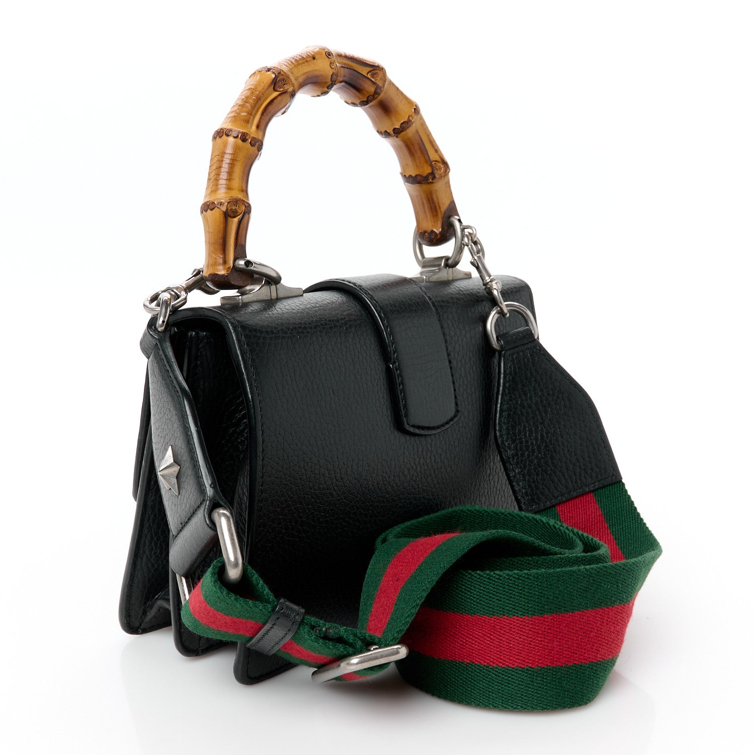 Dollar Calfskin Crystal Web Mini Dionysus Bamboo Top Handle Bag Black Black Diamond