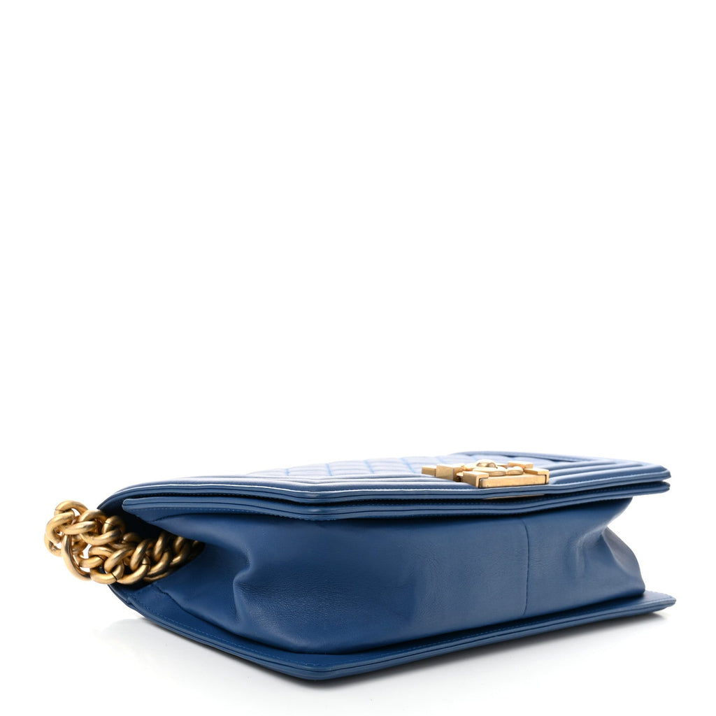 Lambskin Quilted Medium Boy Flap Blue