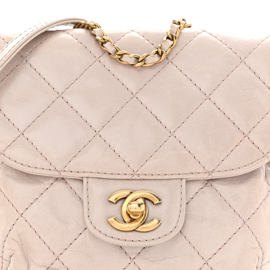 Glazed Calfskin Quilted Medium Bubble CC Flap Light Pink