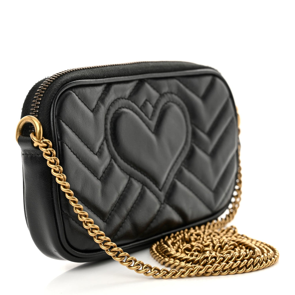 Calfskin Matelasse Mini GG Marmont Chain Crossbody Bag Black