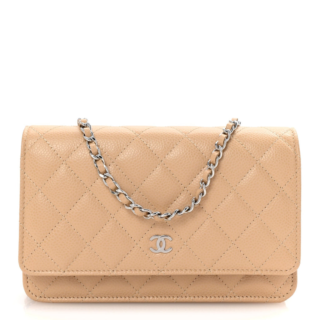 Caviar Quilted Wallet on Chain WOC Beige
