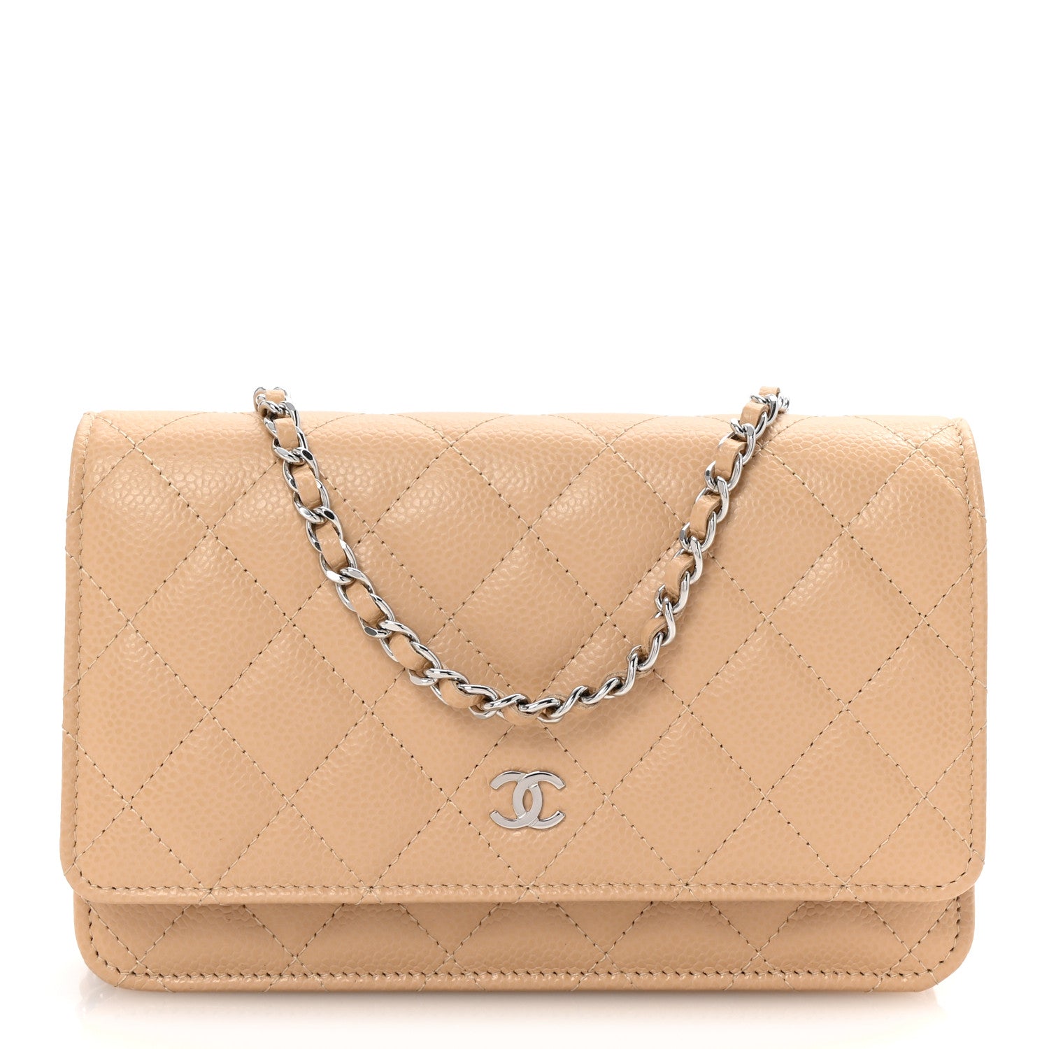 Caviar Quilted Wallet on Chain WOC Beige