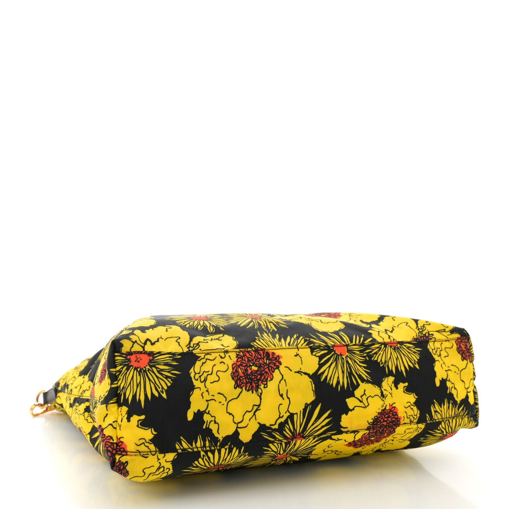 Tessuto Nylon Saffiano Floral Print Tote Giallo