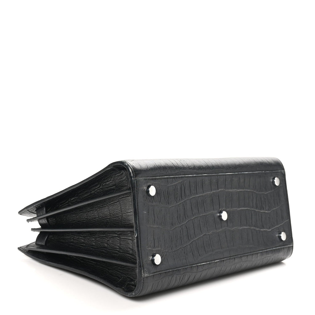 Calfskin Crocodile Embossed Small Sac de Jour Black