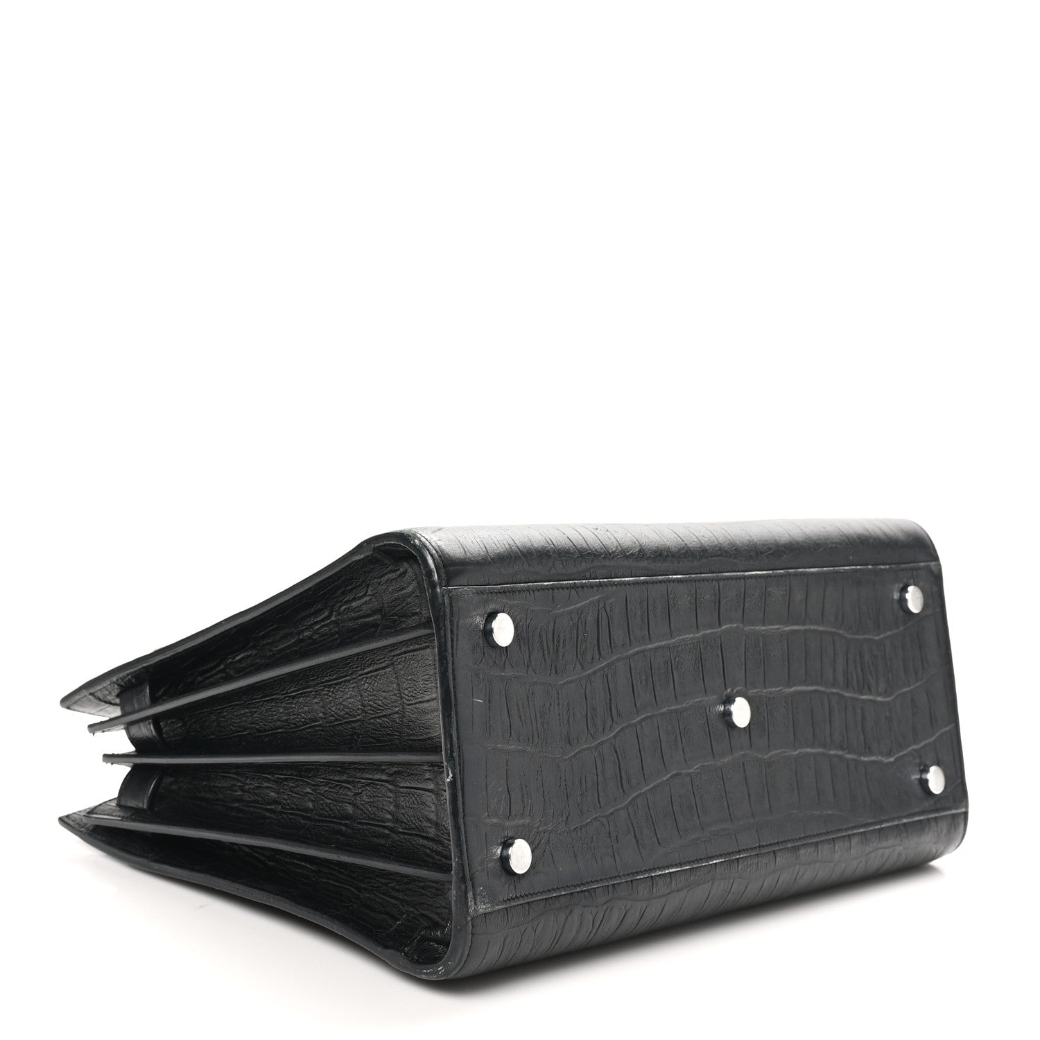 Calfskin Crocodile Embossed Small Sac de Jour Black
