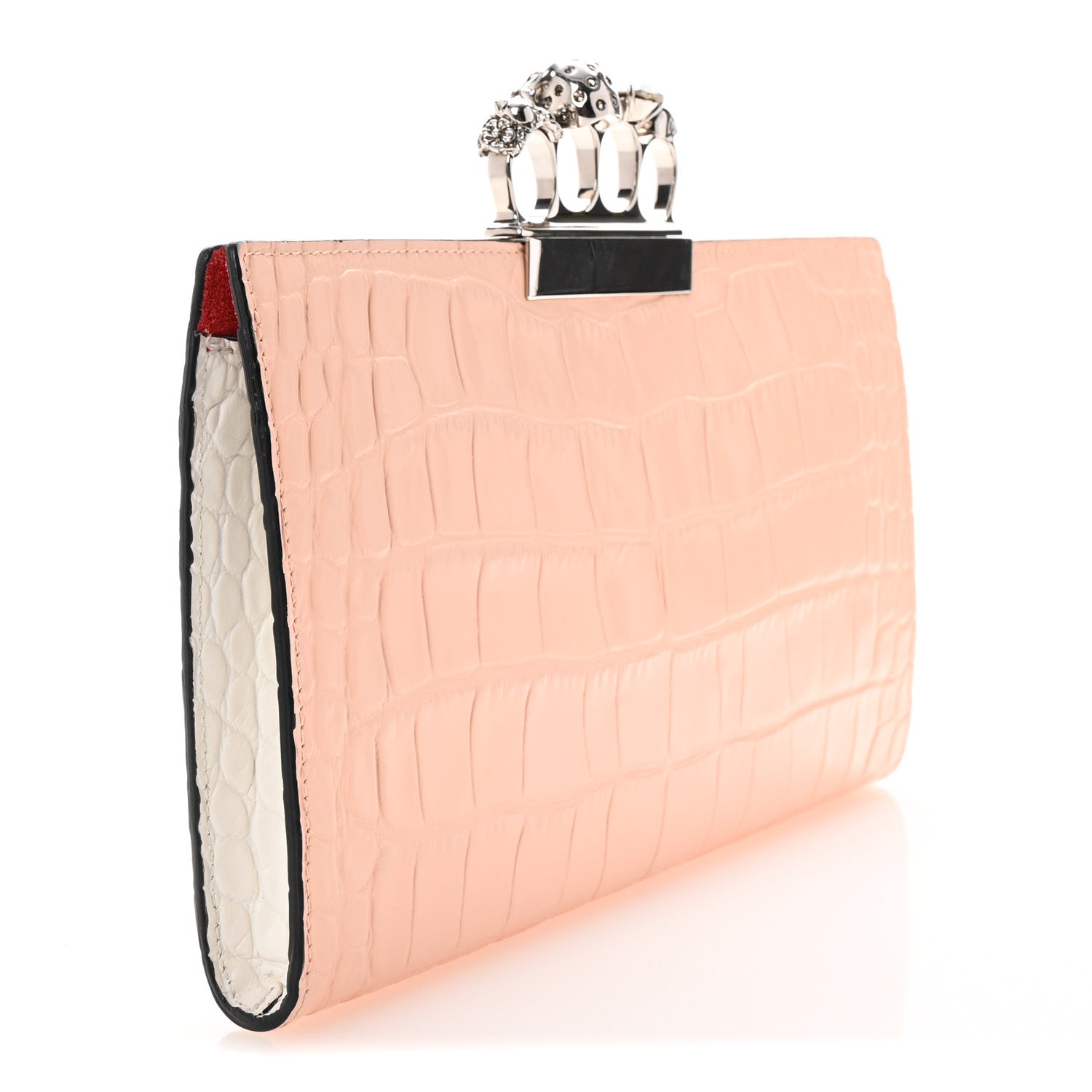 Calfskin Crocodile Embossed Knuckle Flat Clutch Colurie Colurie Ivory