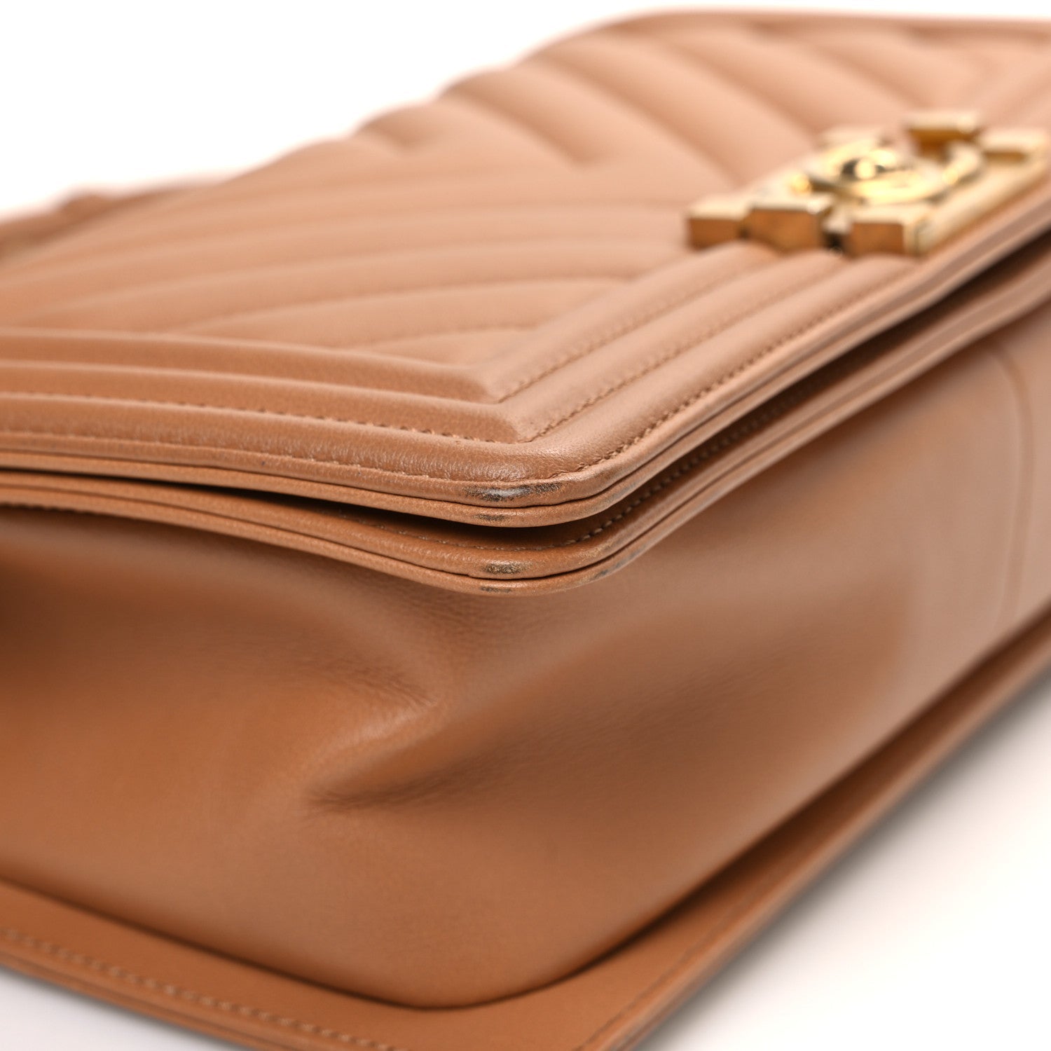 Calfskin Chevron Quilted Medium Boy Flap Beige