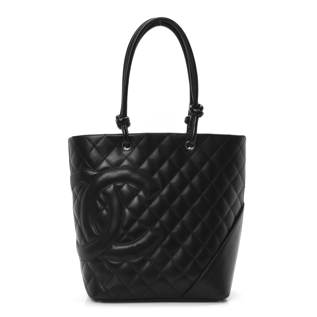 Calfskin Quilted Medium Cambon Tote Black