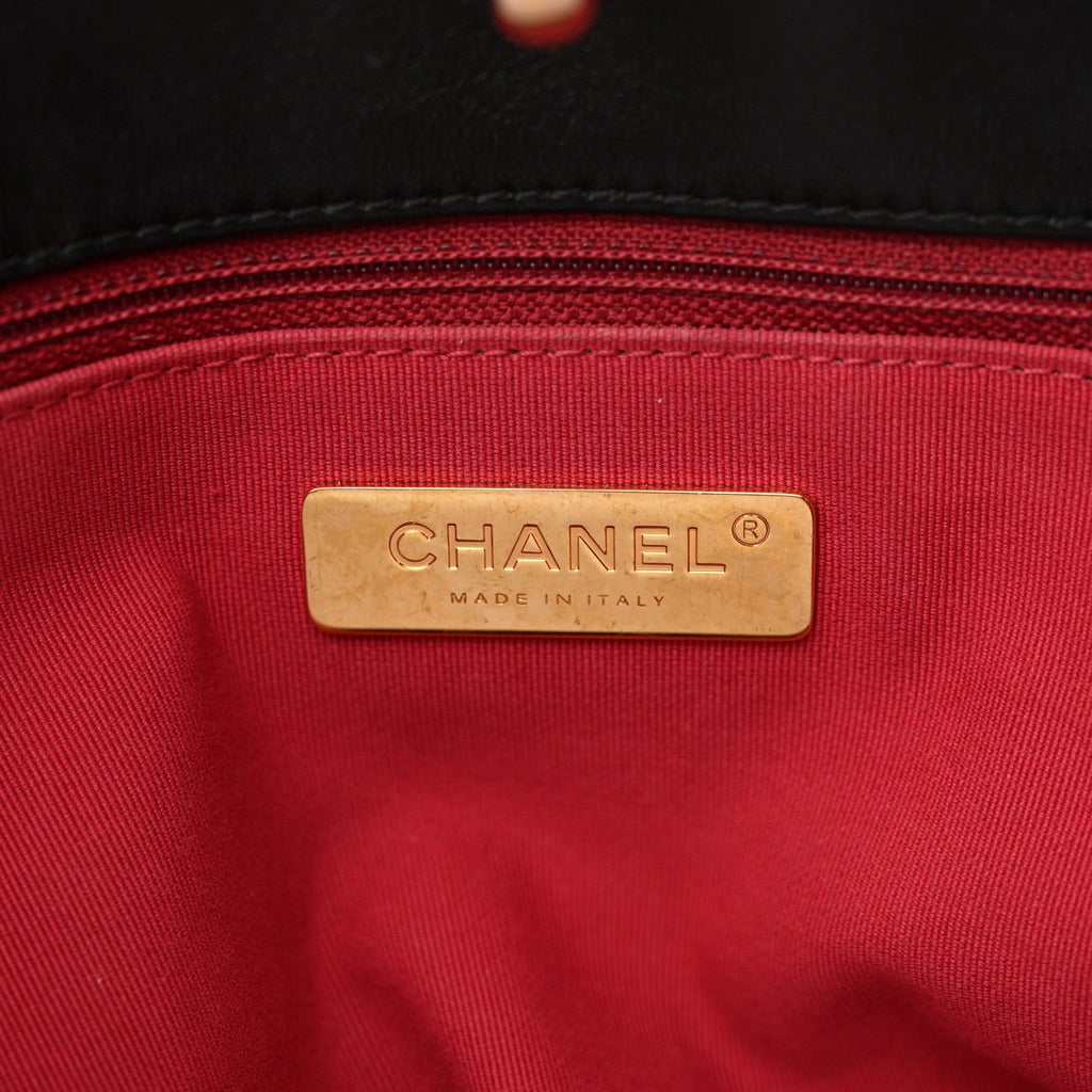 Lambskin Quilted Chanel 19 East West Shopping Bag Black