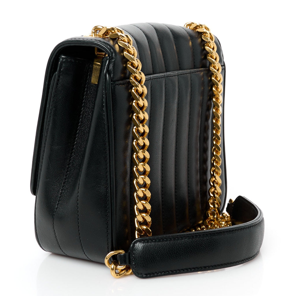 Lambskin Matelasse Monogram Medium Vicky Chain Bag Black