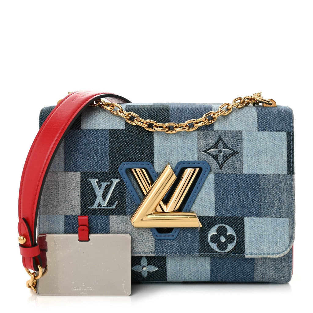 Denim Damier Monogram Twist Shoulder Bag MM Blue Rouge