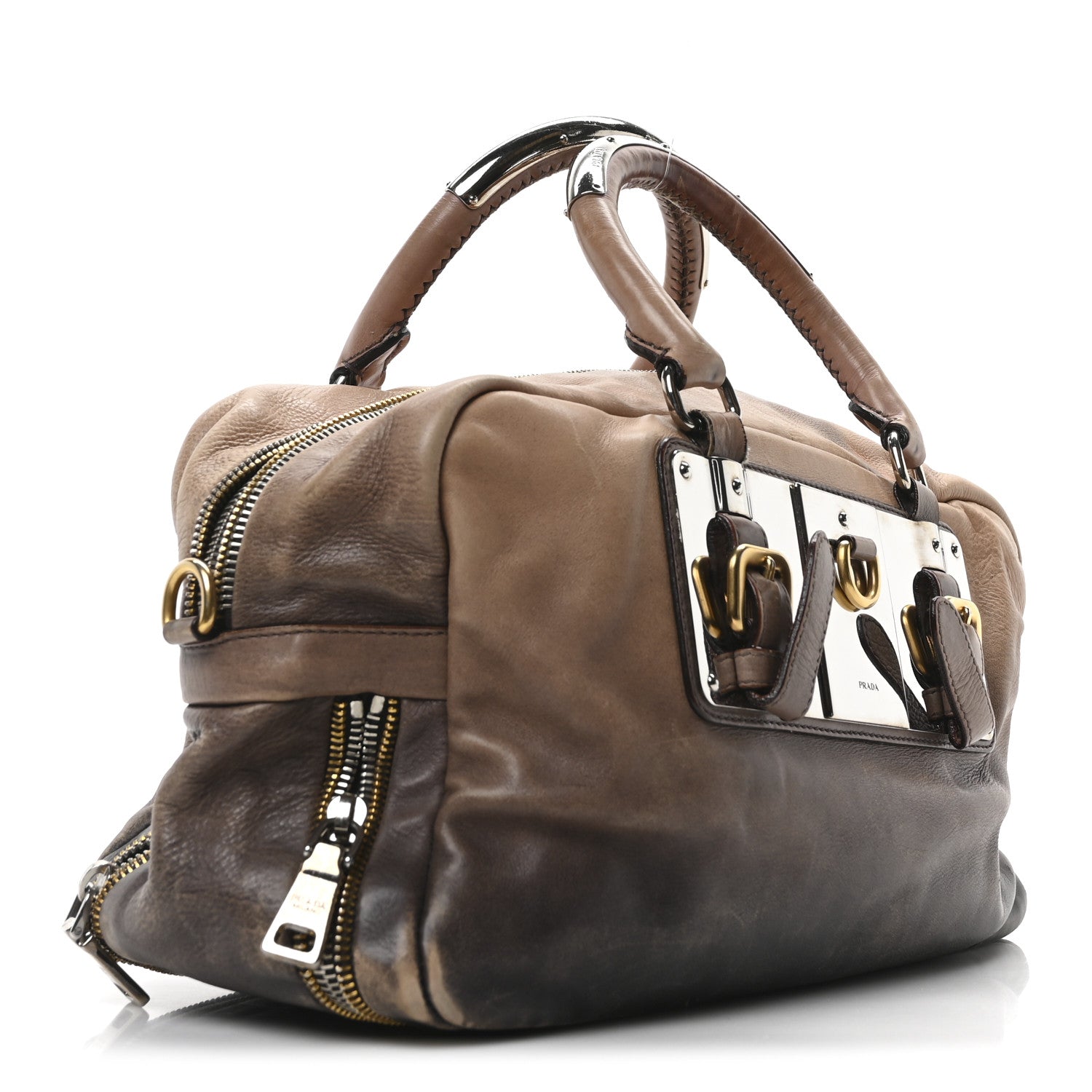 Glace Calf Zippers Plaque Boston Ardesia Nudo