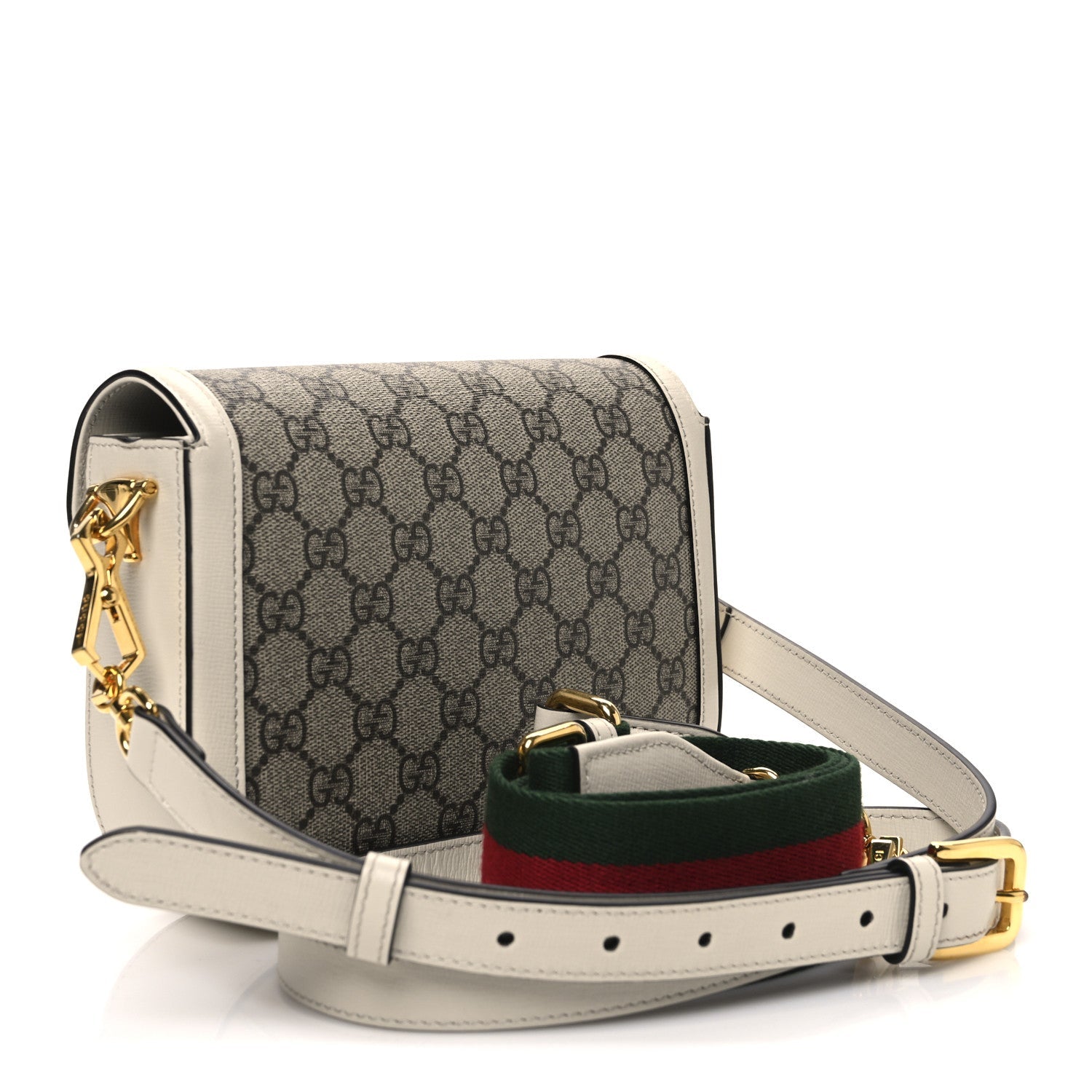 GG Supreme Monogram Web Mini Horsebit 1955 Shoulder Bag Beige Mystic White