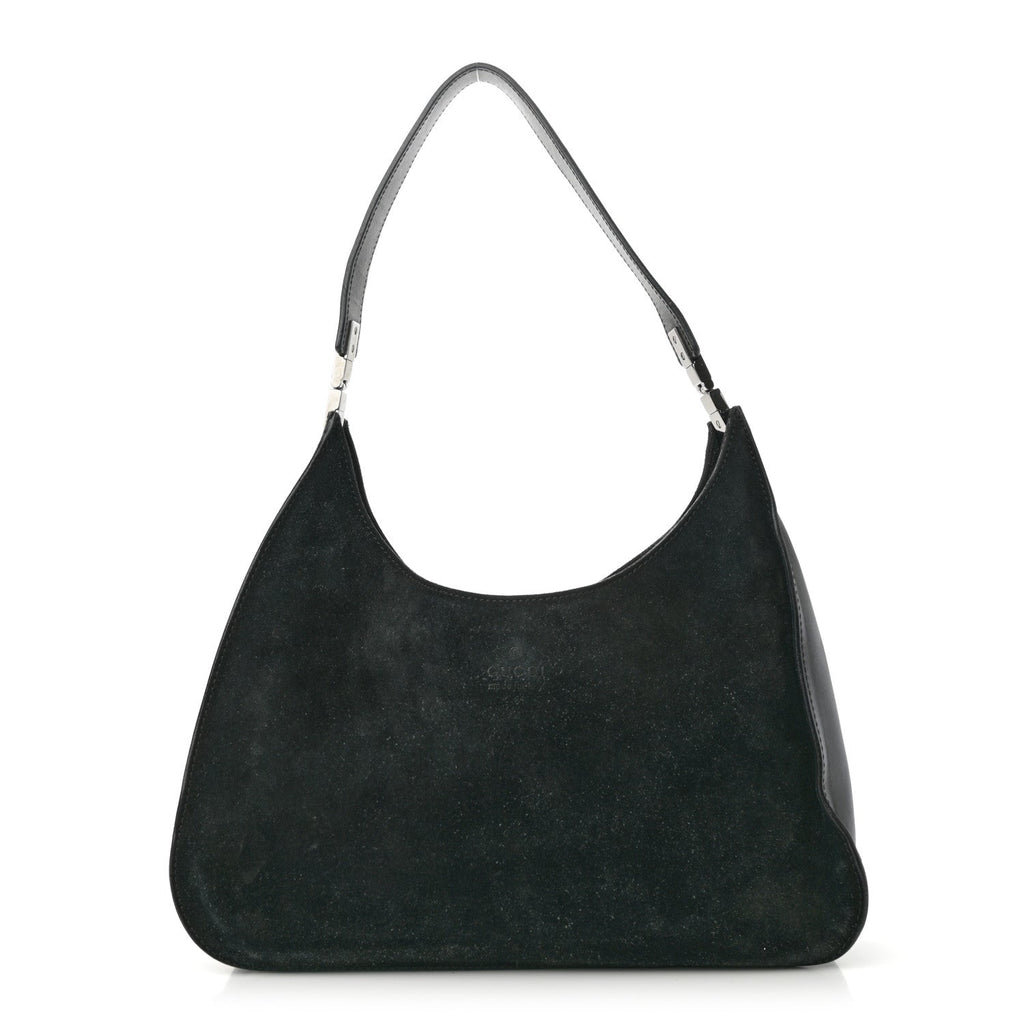 Suede Logo Hobo Bag Black