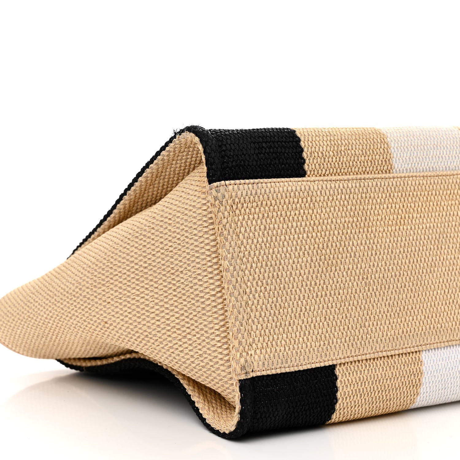 Straw Raffia Calfskin Striped Medium Deauville Tote Black Beige Ivory