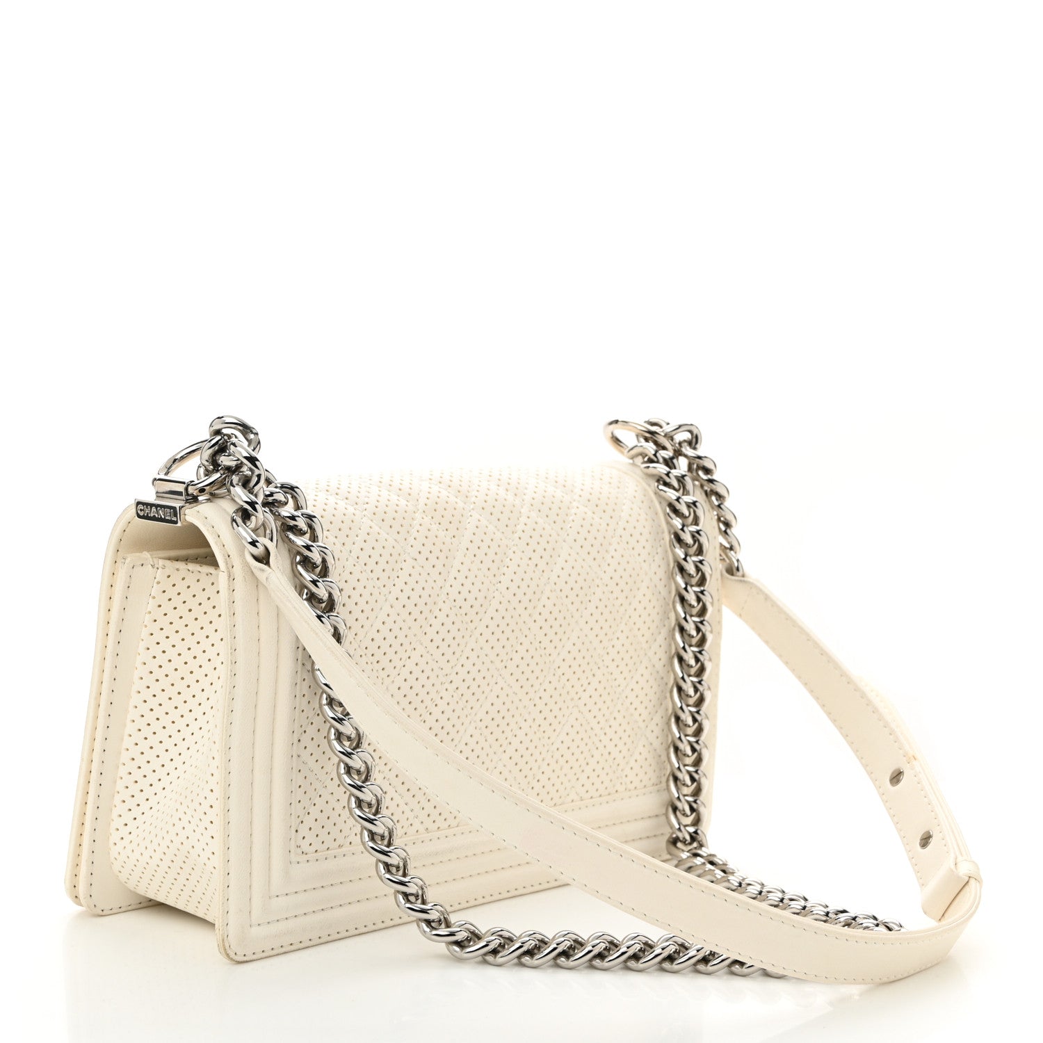 Lambskin Perforated Medium Boy Flap White