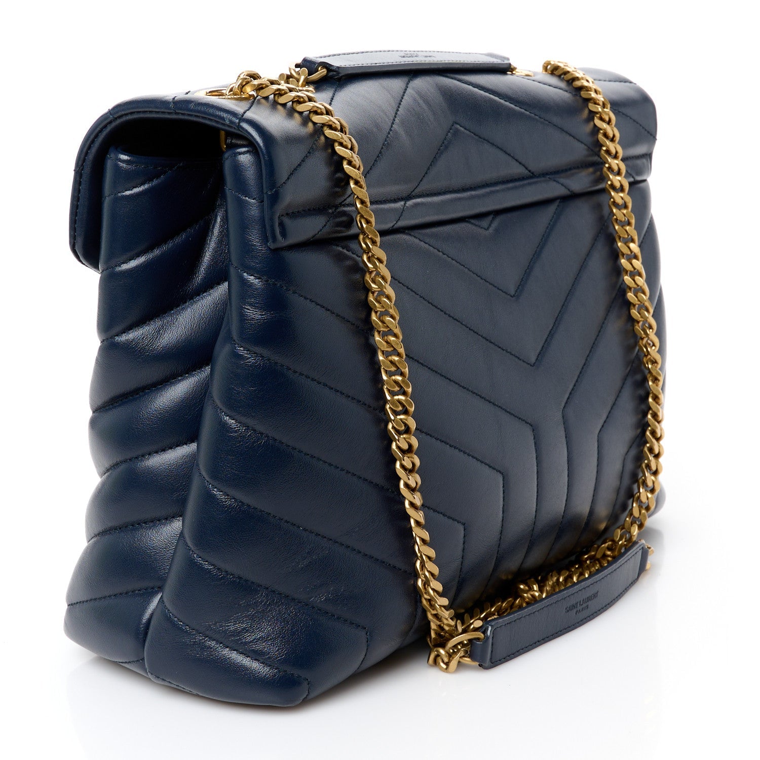 Calfskin Y Quilted Monogram Medium Loulou Chain Satchel Deep Marine