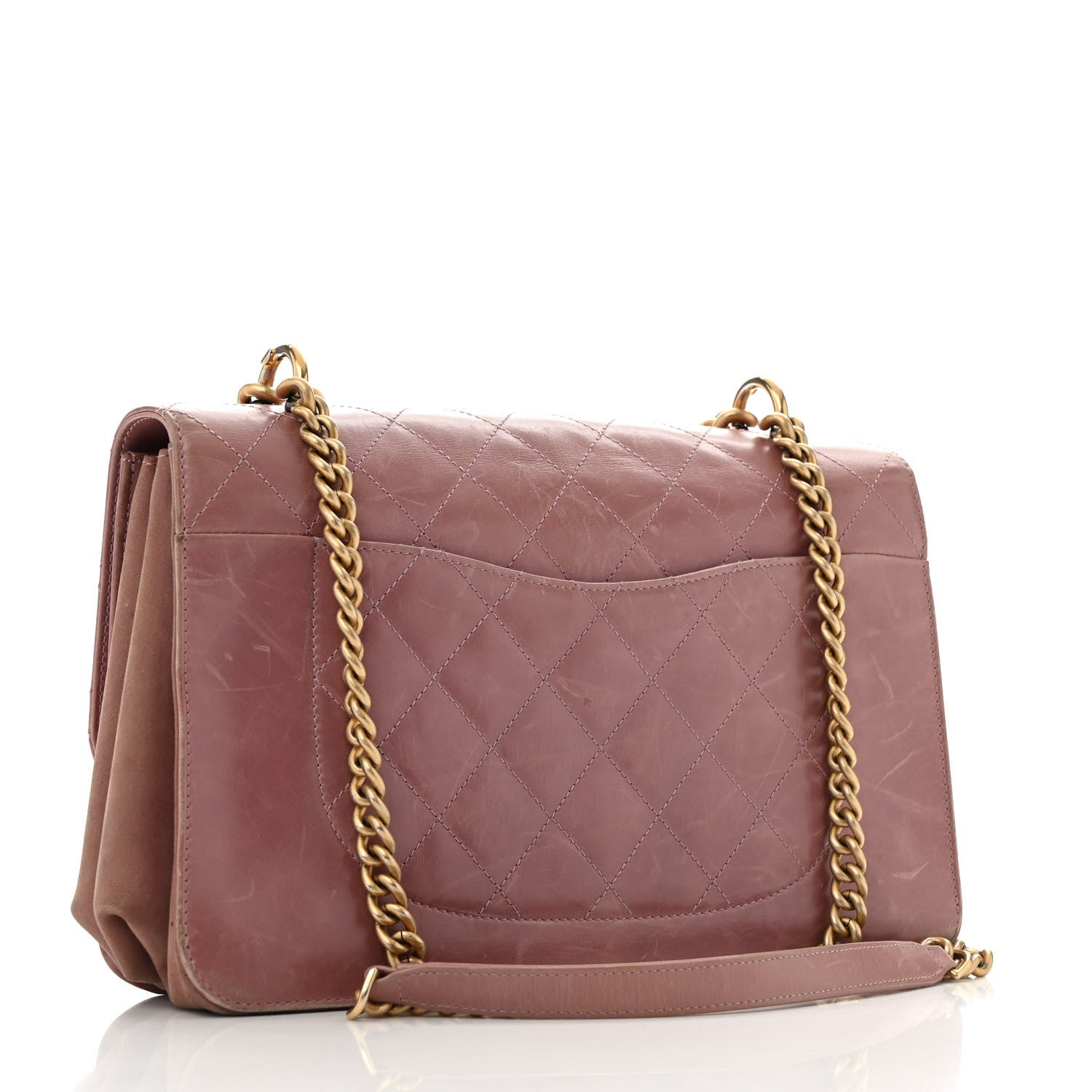 Calfskin Quilted Straight Lined Flap Purple