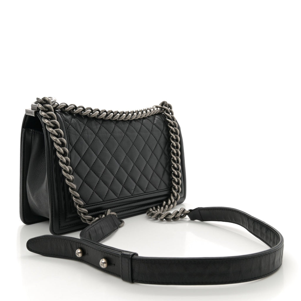 Calfskin Quilted Medium Boy Flap Black