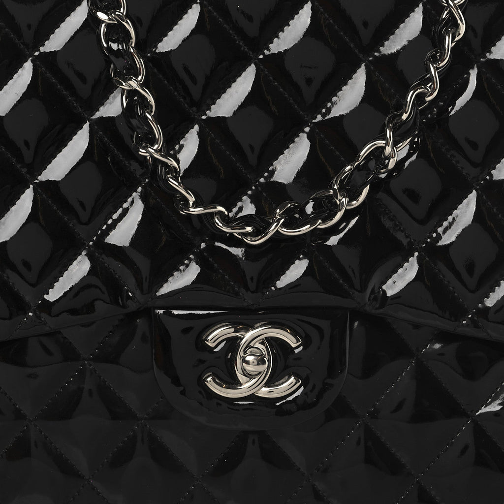 Patent Quilted Jumbo Single Flap Black
