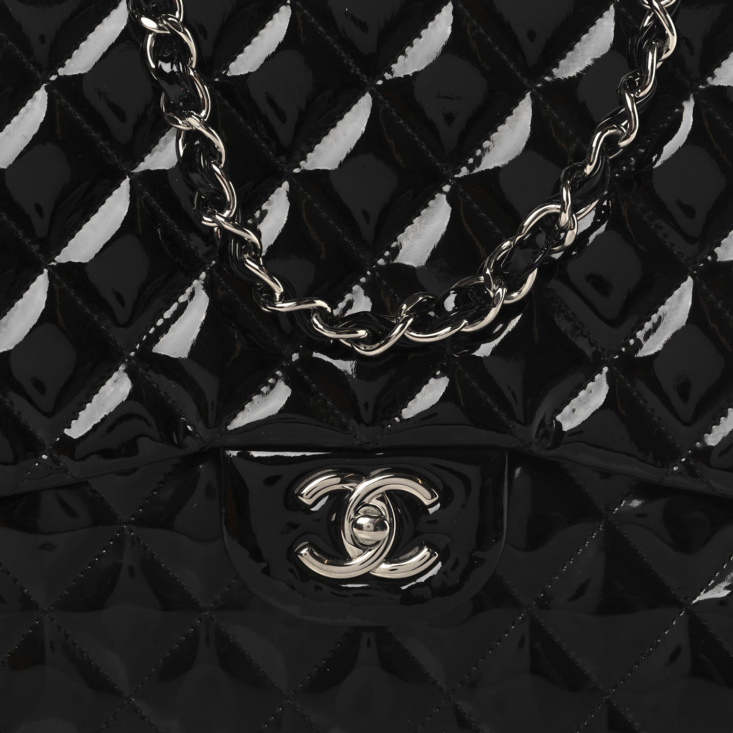 Patent Quilted Jumbo Single Flap Black