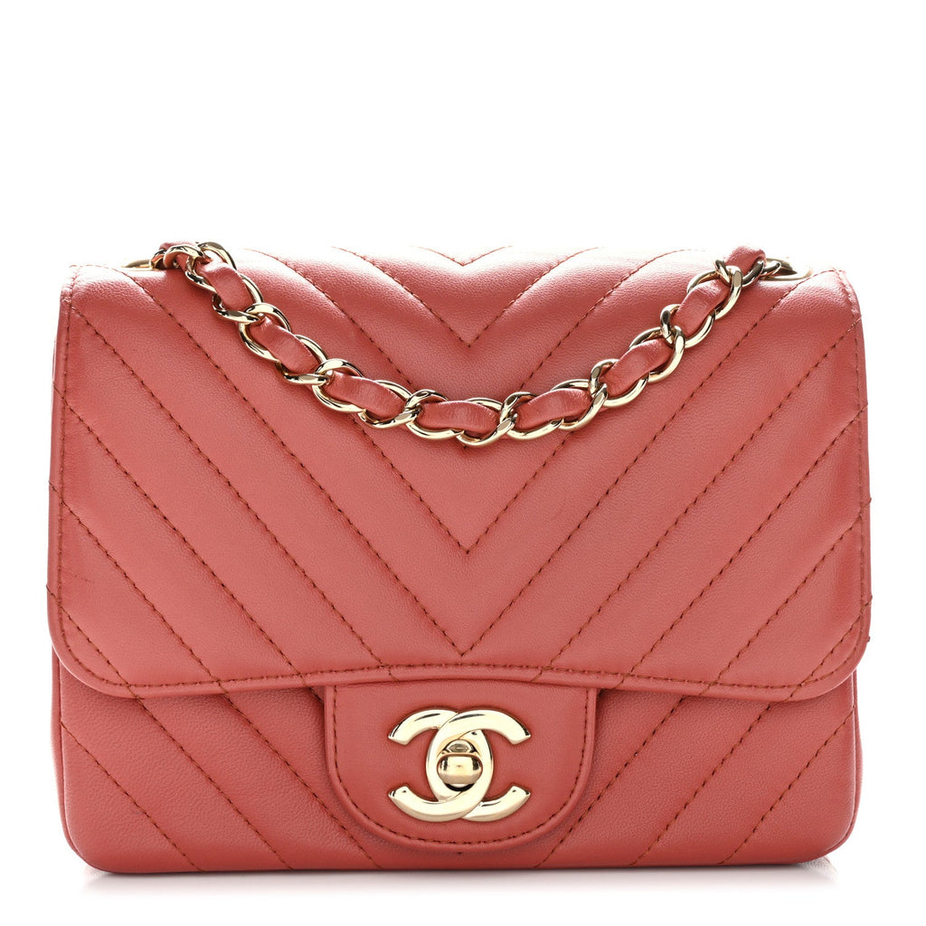 Lambskin Chevron Quilted Mini Square Flap Rosewood