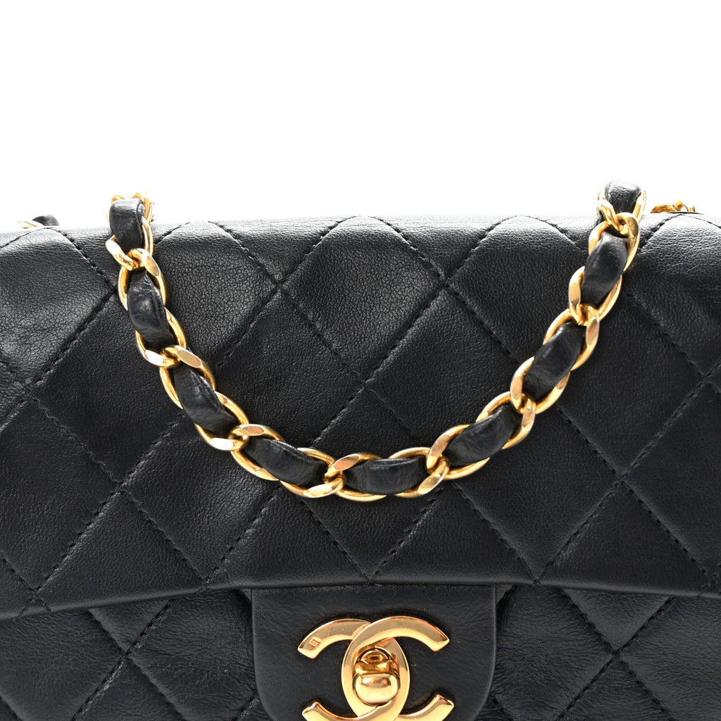 Lambskin Quilted Mini Square Flap Black