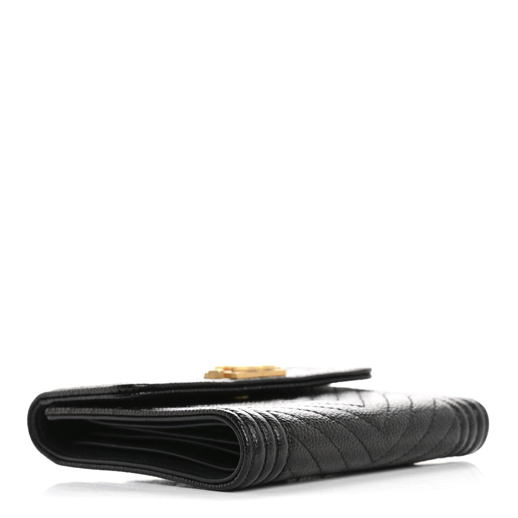 Caviar Chevron Quilted Boy Compact Wallet Black