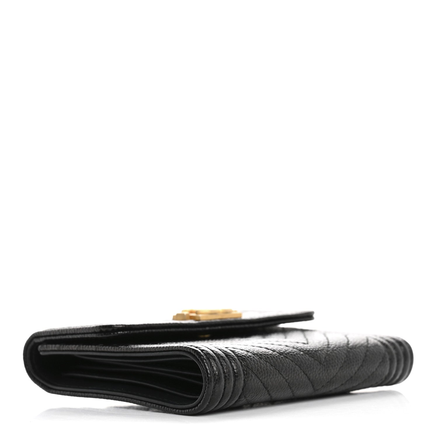 Caviar Chevron Quilted Boy Compact Wallet Black
