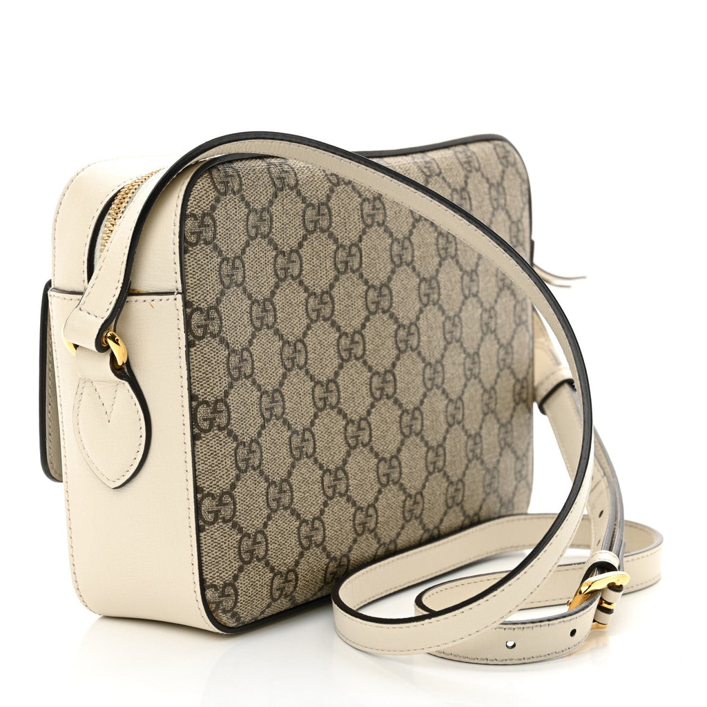 GG Supreme Monogram Small Horsebit 1955 Shoulder Bag Beige Mystic White