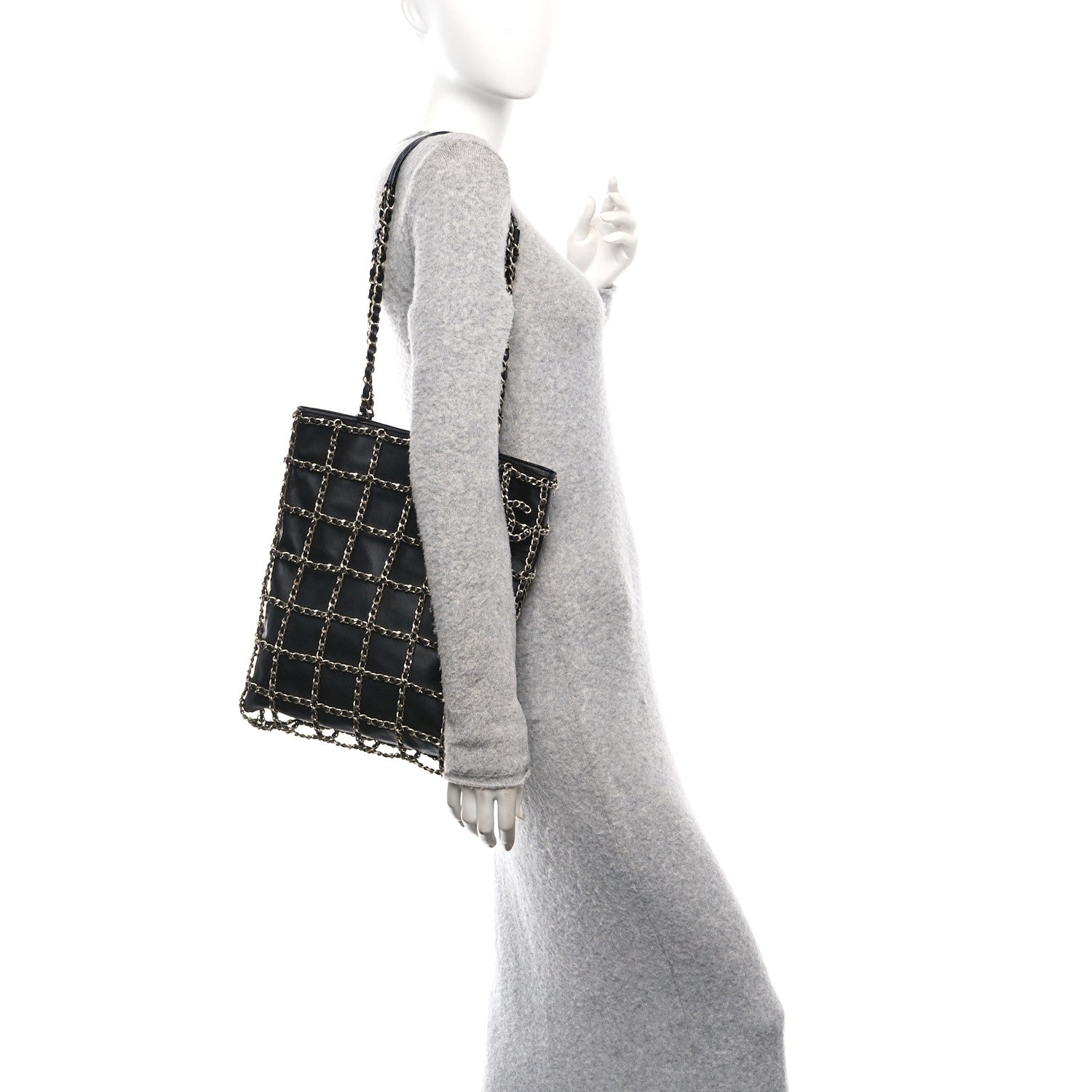 Lambskin Large Shopping Chain Tote Black