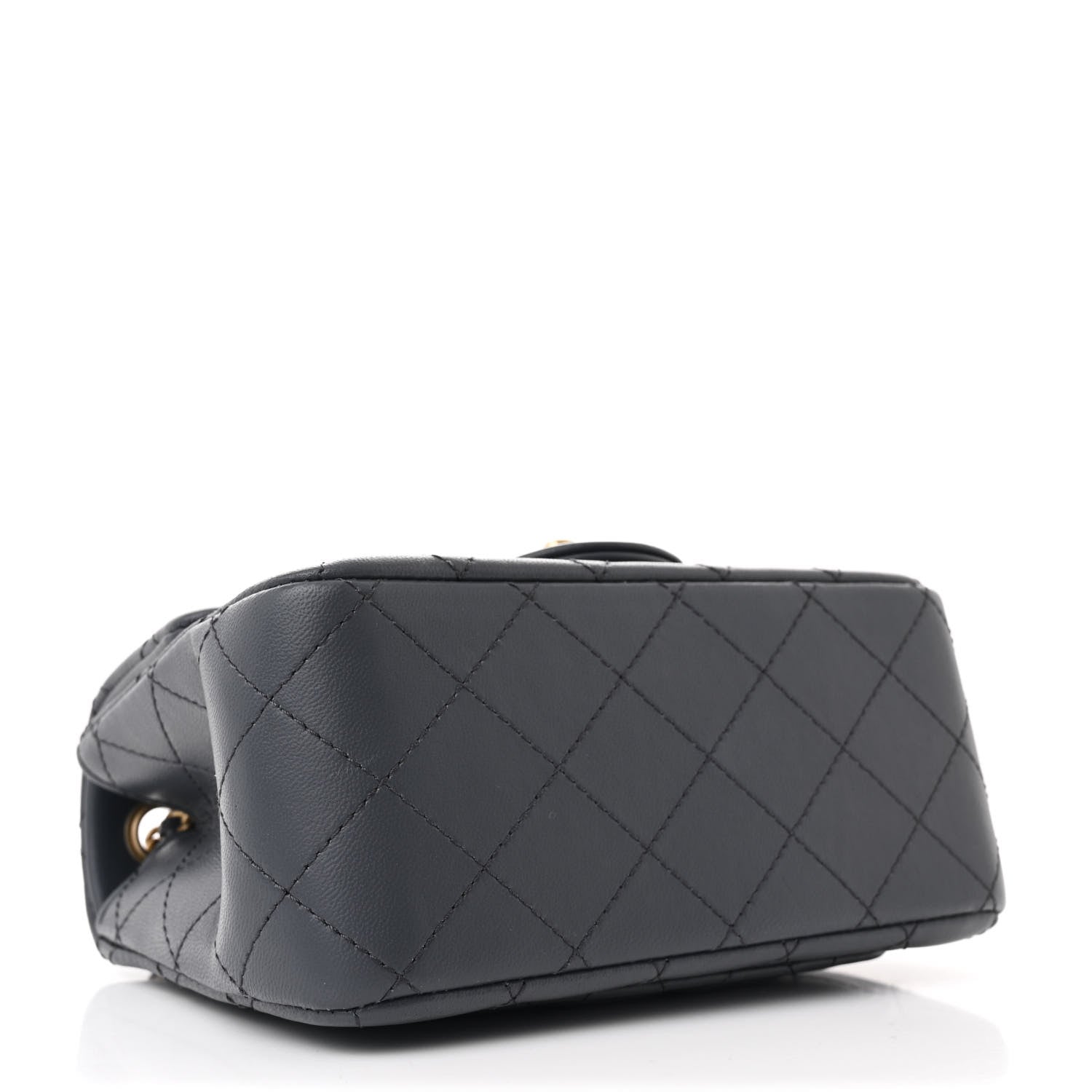 Lambskin Quilted Mini Pearl Crush Flap Dark Grey
