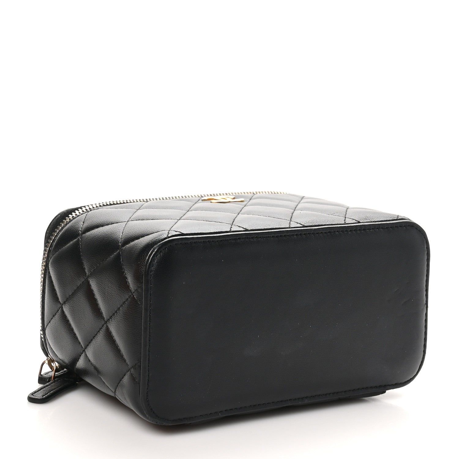 Lambskin Quilted Small Top Handle Vanity Case With Chain Black