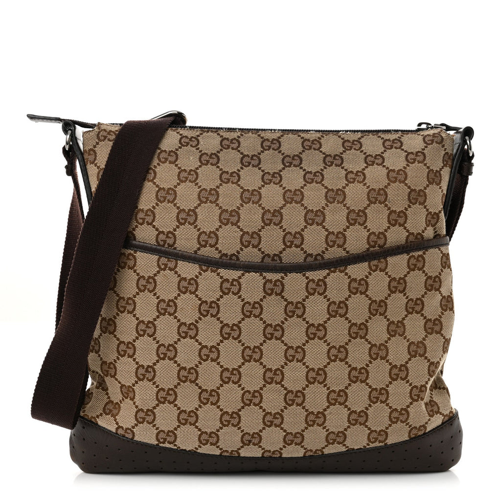 Monogram Calfskin Perforated Medium Flat Messenger Bag Dark Brown