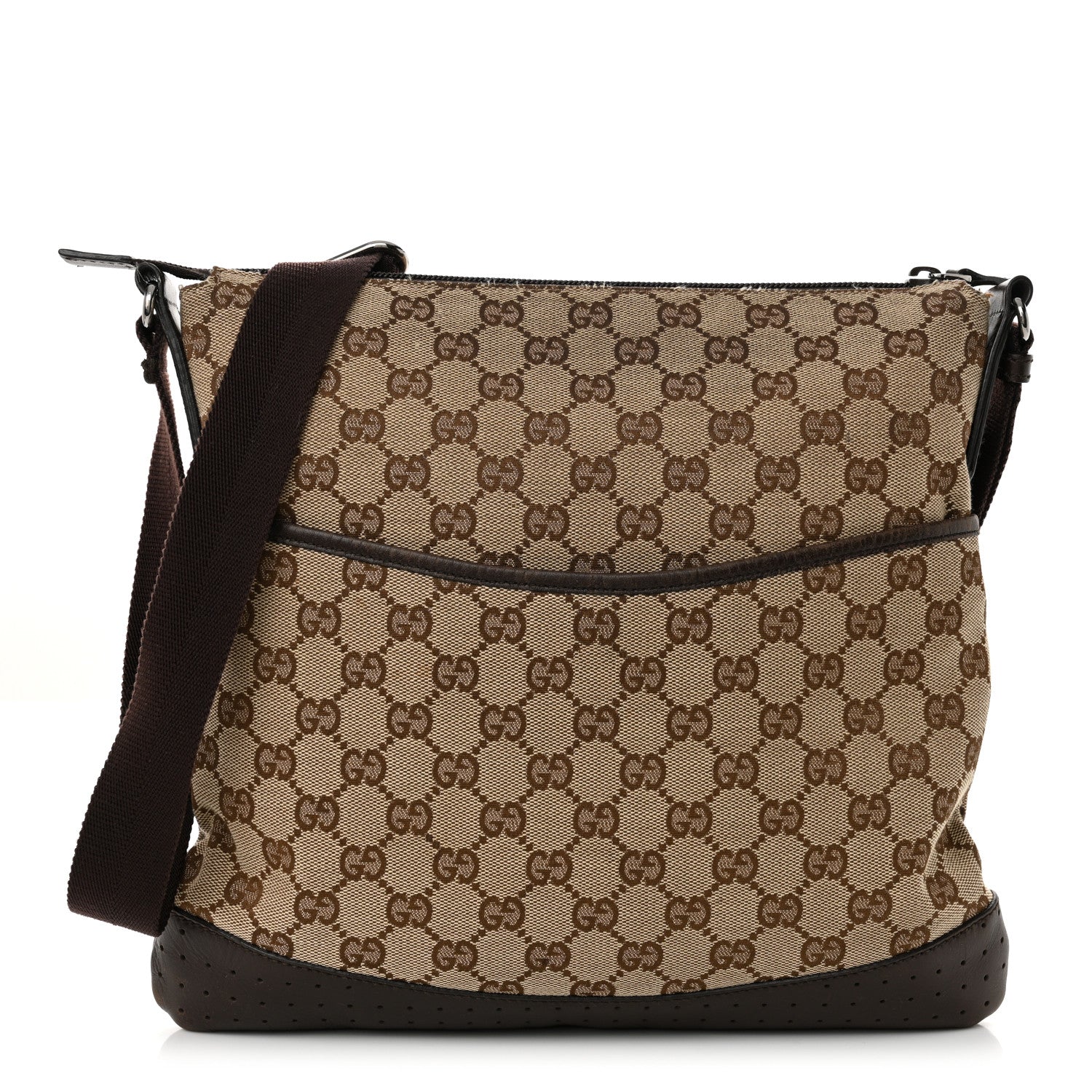 Monogram Calfskin Perforated Medium Flat Messenger Bag Dark Brown