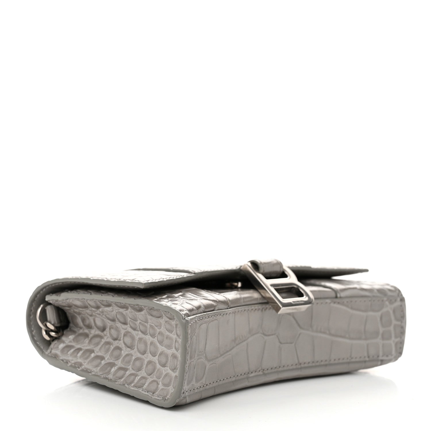 Shiny Calfskin Crocodile Embossed Hourglass Chain Bag Balenciaga Steel Grey