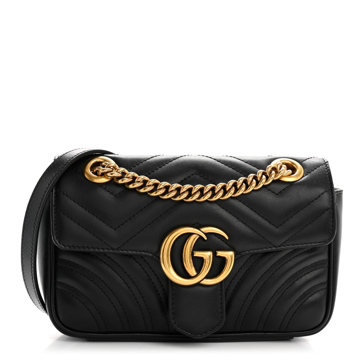 Calfskin Matelasse Mini GG Marmont Shoulder Bag Black
