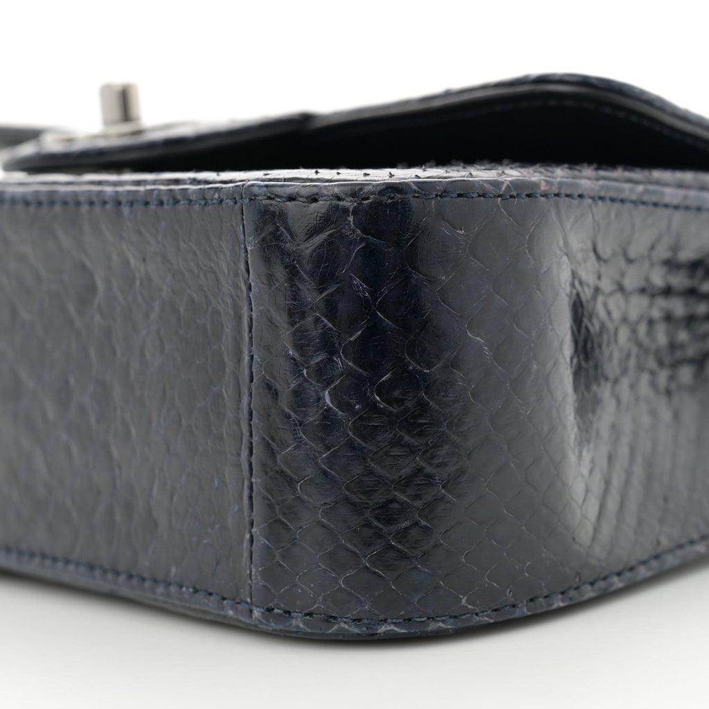 Snakeskin Mini Rectangular Flap Navy Blue