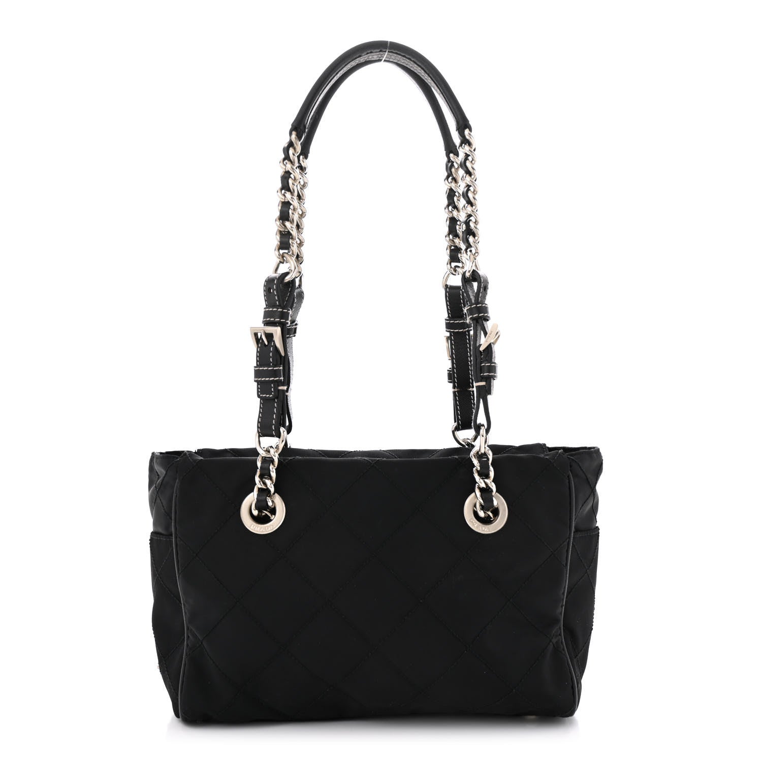 Nylon Tessuto Quilted Chain Shoulder Bag Black